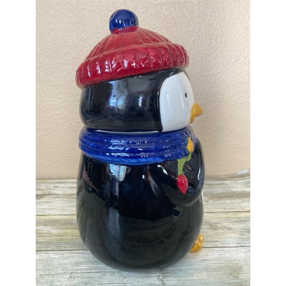 Winter Wonder Lane Penguin Ceramic Cookie Jar Christmas - Picture 6 of 11